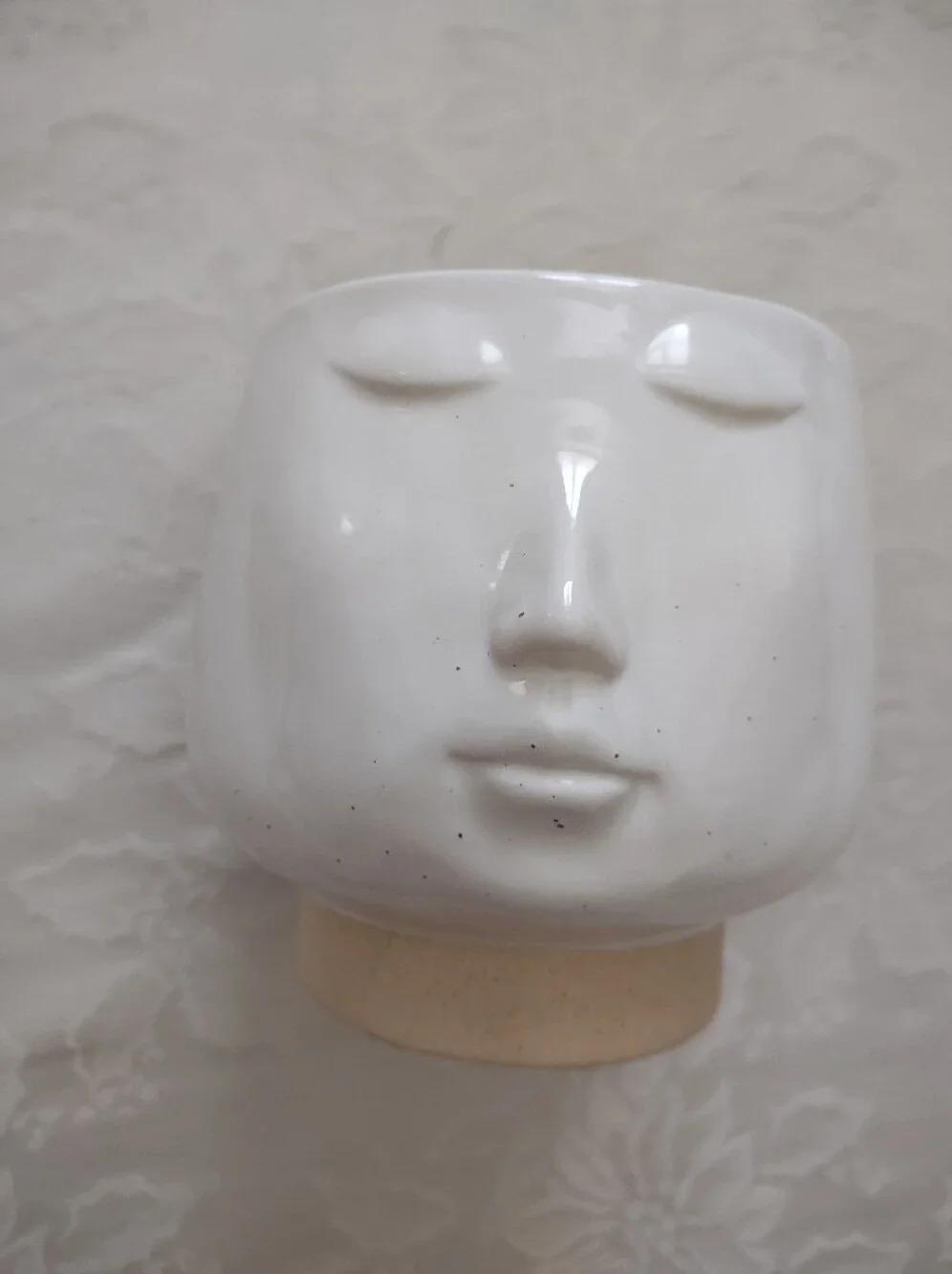 Face Head Sculptural White Figure Vase Pottery Ceramic